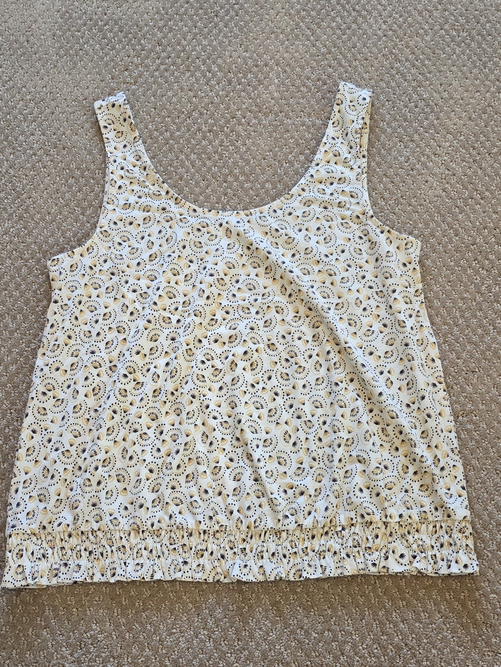 LOFT Outlet White Tank Top with Yellow and Black Dot Fan Print